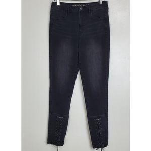 American Eagle size 8 long highest rise jeggings lace up black super stretch